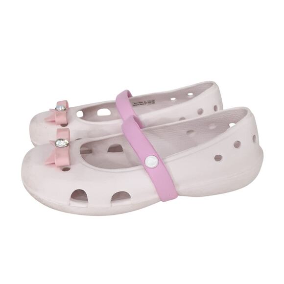 Crocs Keeley Embellished Flats Pink Bow Mary Janes Girls 12 Dress Shoes Ballet - Picture 2 of 8